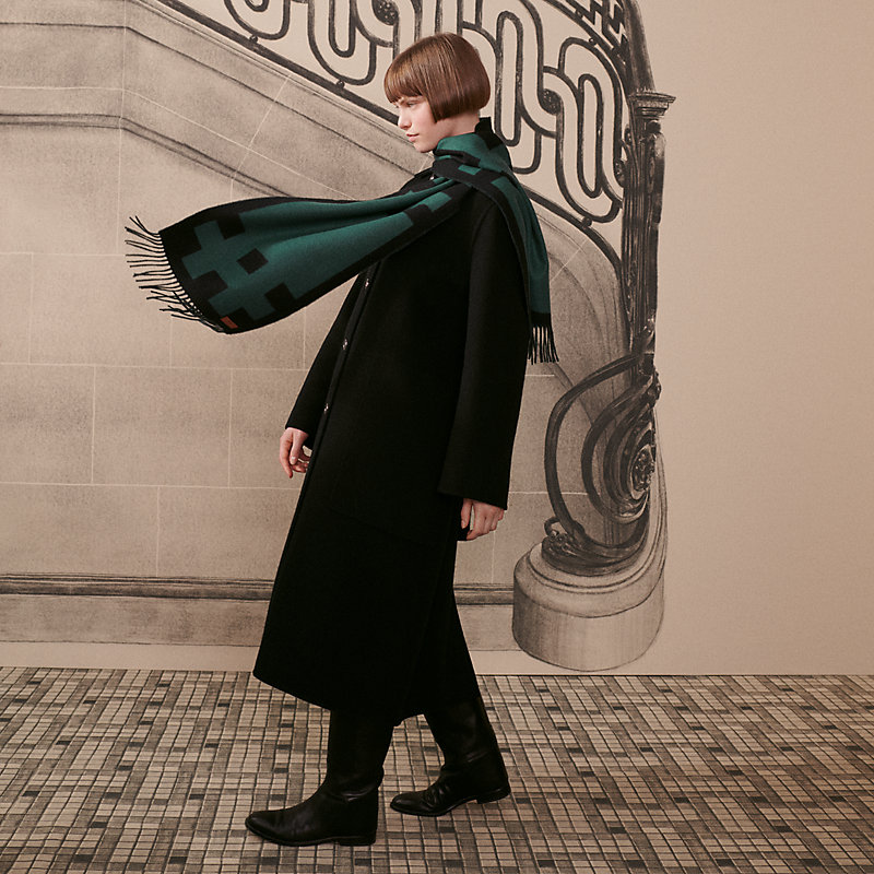HERMES エルメス マフラー ニット 編み込み カシミヤ100% ライム グリーン系 HERMES（エルメス） マフラー 160×30 モール H259157S レディース